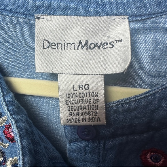 Vintage Denim Moves Midi Floral Embroidered Denim Dress with Belt Size Large - Picture 5 of 5